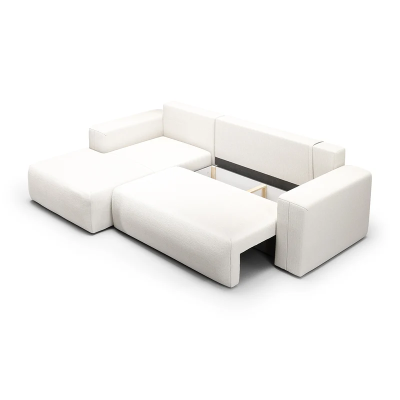 Canapé d'angle convertible gauche 3 places coffre Bliss Blanc Cassé
