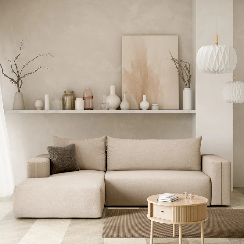 Canapé d'angle convertible gauche 3 places coffre Bliss Beige