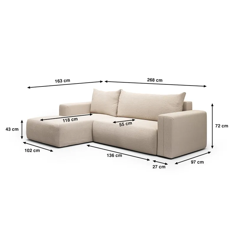Canapé d'angle convertible gauche 3 places coffre Bliss Beige