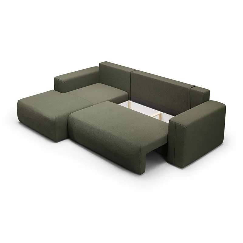 Canapé d'angle convertible gauche 3 places coffre Bliss Vert Sapin