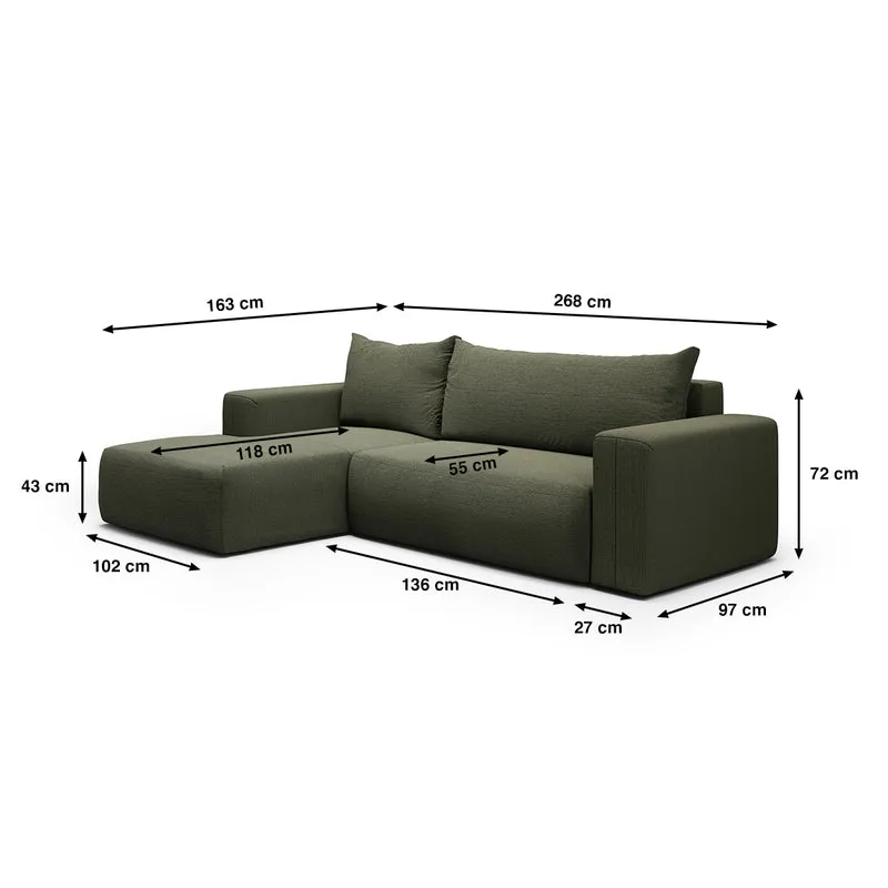 Canapé d'angle convertible gauche 3 places coffre Bliss Vert Sapin
