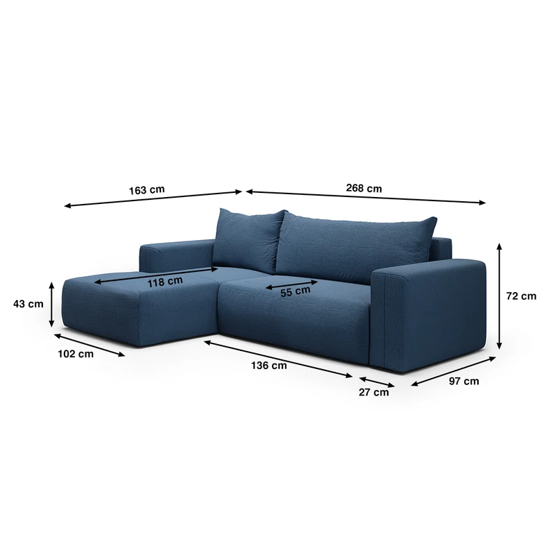 Canapé d'angle convertible gauche 3 places coffre Bliss Bleu