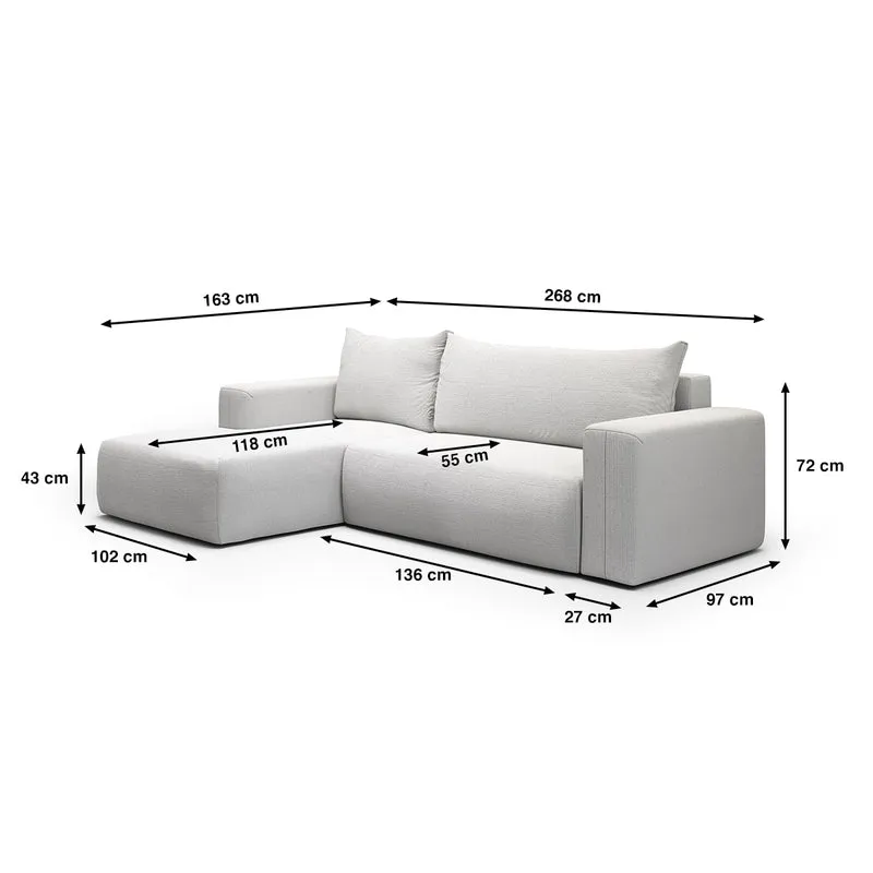 Canapé d'angle convertible gauche 3 places coffre Bliss Gris clair