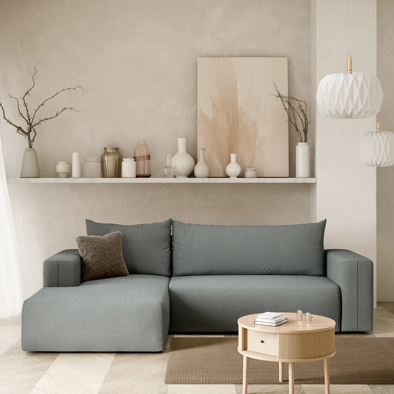 Canapé d'angle convertible gauche 3 places coffre Bliss Gris