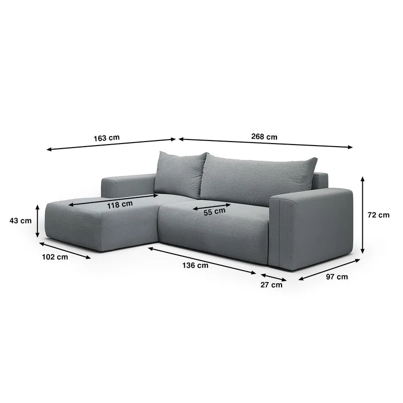 Canapé d'angle convertible gauche 3 places coffre Bliss Gris