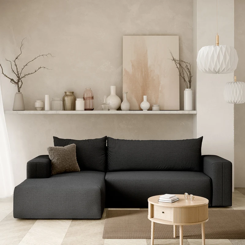 Canapé d'angle convertible gauche 3 places coffre Bliss Gris foncé