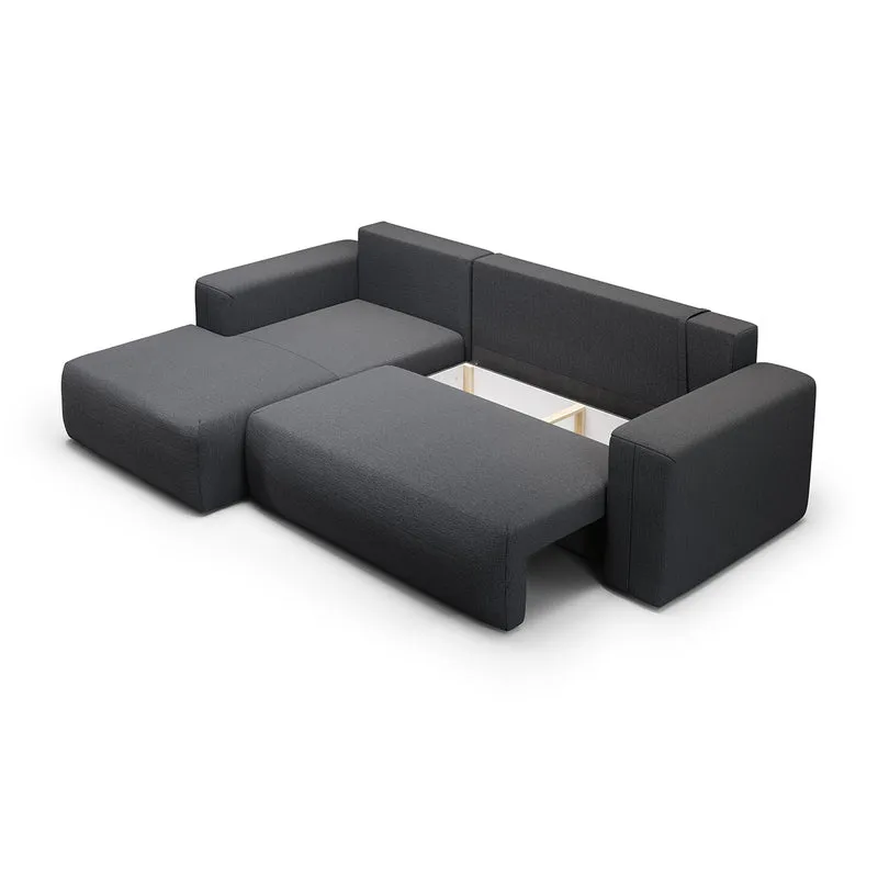 Canapé d'angle convertible gauche 3 places coffre Bliss Gris foncé