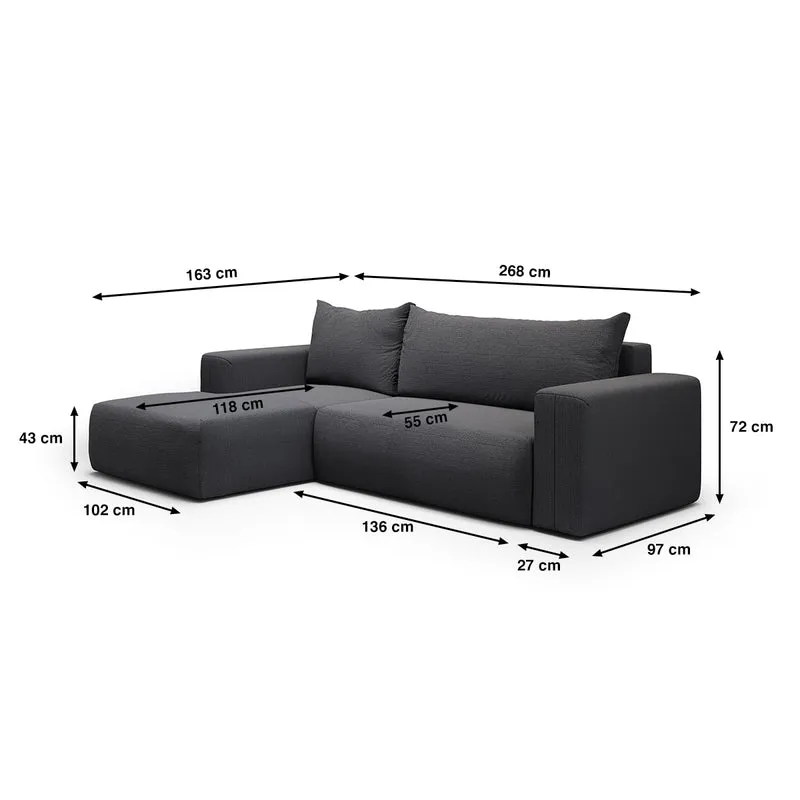 Canapé d'angle convertible gauche 3 places coffre Bliss Gris foncé