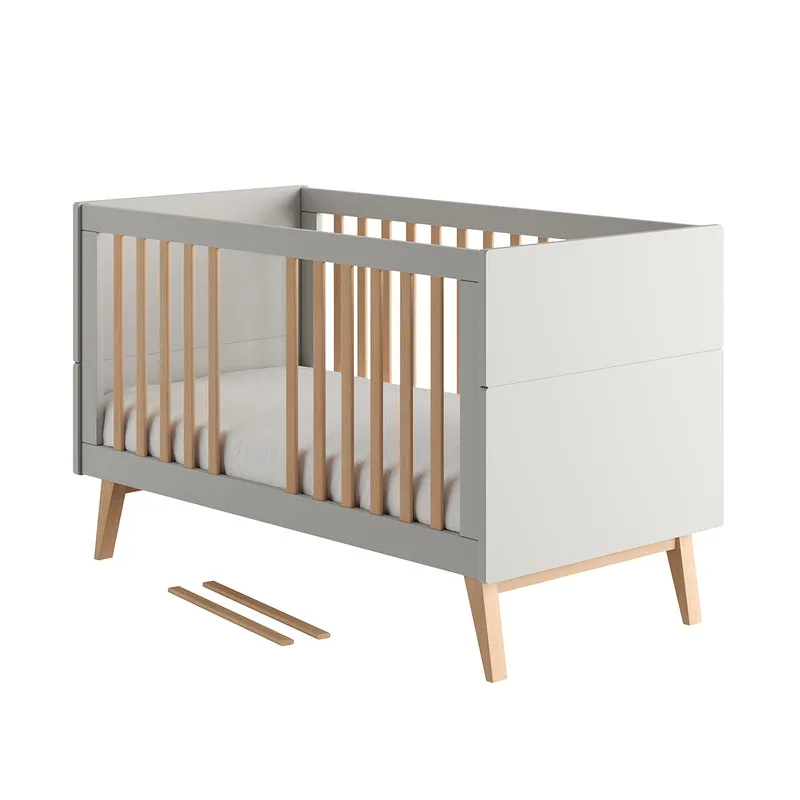Lit évolutif 70x140 et commode 4 tiroirs 1 porte Pinio Swing Gris et bois