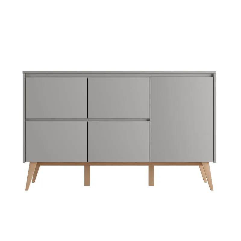 Lit évolutif 70x140 et commode 4 tiroirs 1 porte Pinio Swing Gris et bois