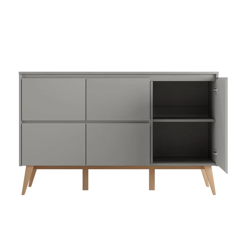 Lit évolutif 70x140 et commode 4 tiroirs 1 porte Pinio Swing Gris et bois