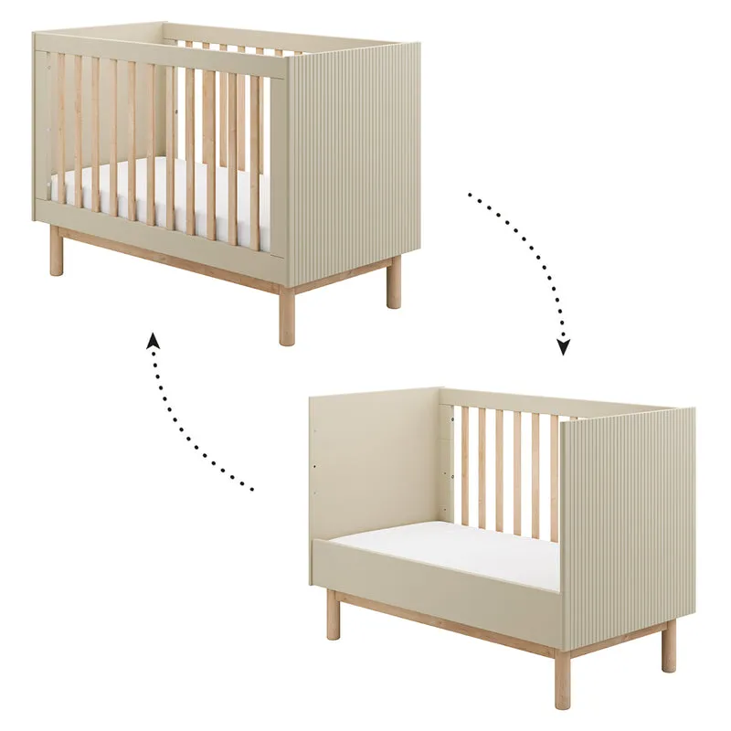 Lit évolutif 60x120 et commode 3 tiroirs 1 porte Pinio Miloo Champagne
