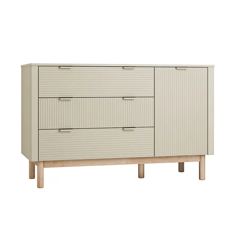 Lit évolutif 60x120 et commode 3 tiroirs 1 porte Pinio Miloo Champagne