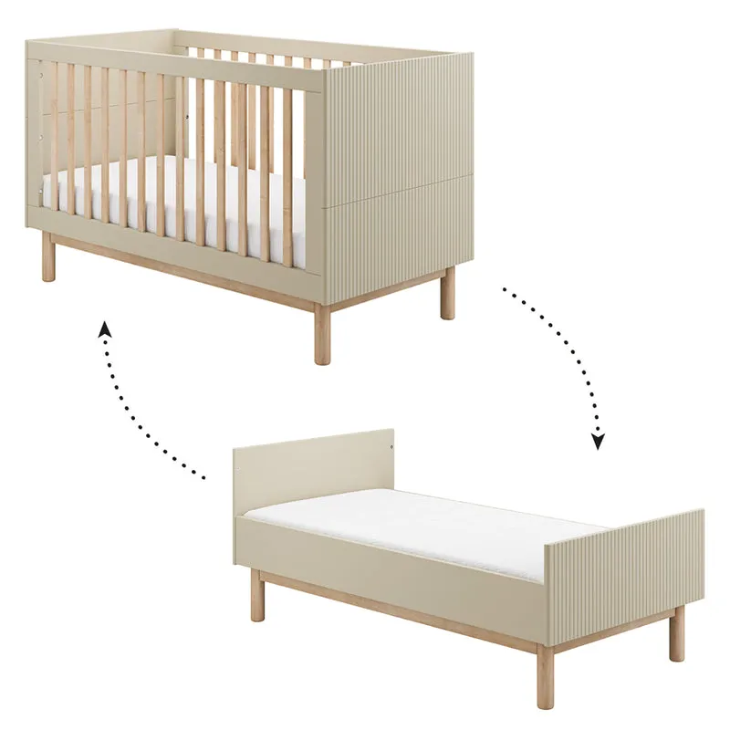 Lit évolutif 70x140 et commode 3 tiroirs 1 porte Pinio Miloo Champagne
