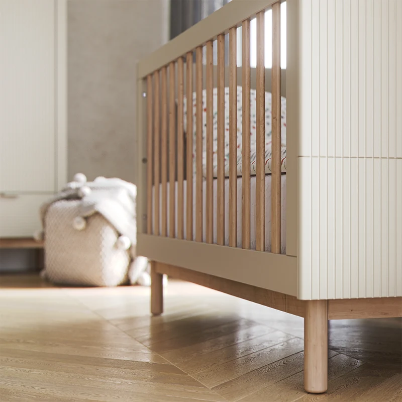 Lit évolutif 70x140 et commode 3 tiroirs 1 porte Pinio Miloo Champagne