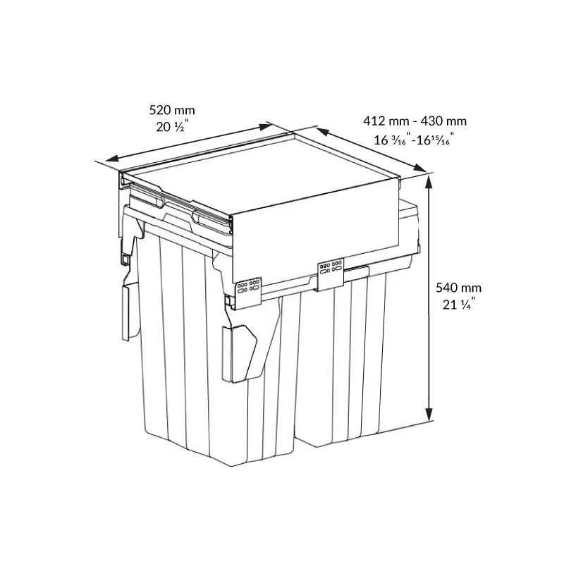 Poubelle coulissante MaxBin 18 po. 66L 2 bacs anthracite