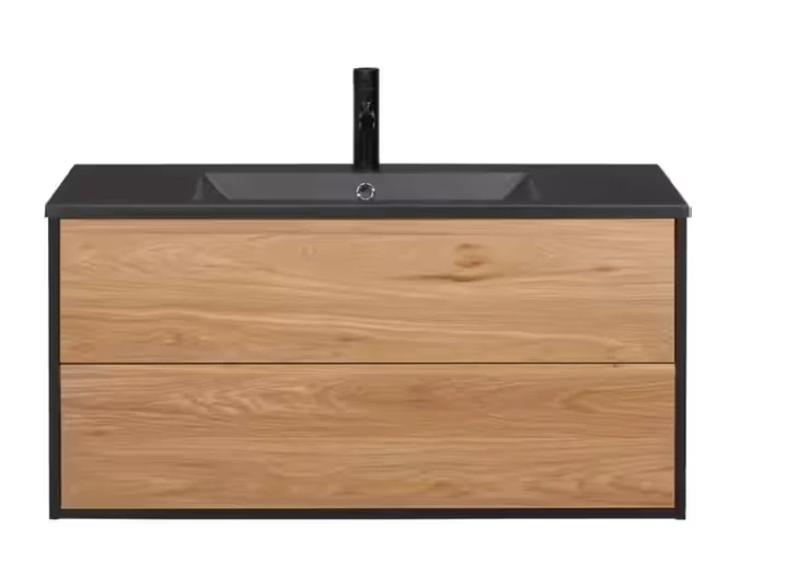 Vanité suspendue 36 pouces noir et bois clair (lavabo inclus)