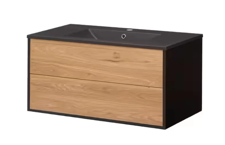 Vanité suspendue 36 pouces noir et bois clair (lavabo inclus)
