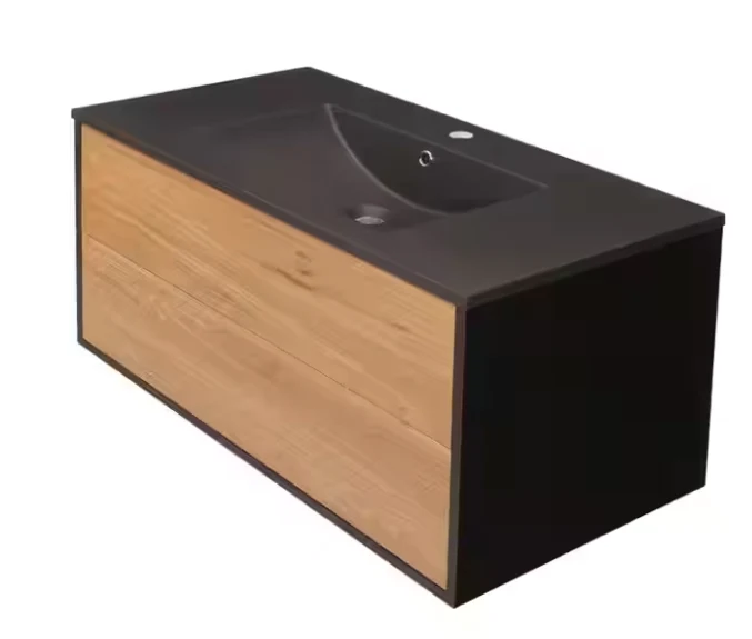 Vanité suspendue 36 pouces noir et bois clair (lavabo inclus)