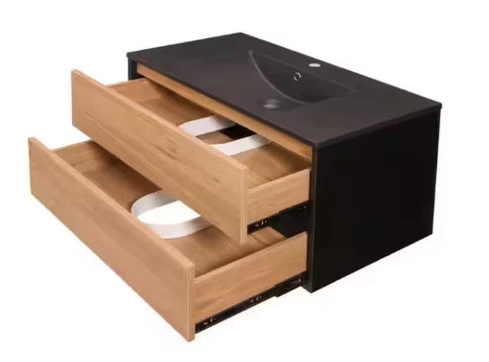 Vanité suspendue 36 pouces noir et bois clair (lavabo inclus)