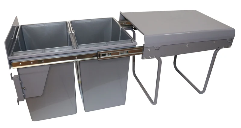 Poubelle coulissante DB 16'' 40L 2 bacs gris avec fixations de façade