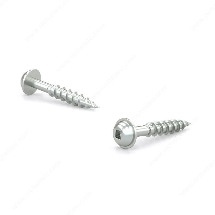 Vis à bois zinguée, tête cylindrique bombée à rondelle, empreinte carrée, gros filet 3 Pouce