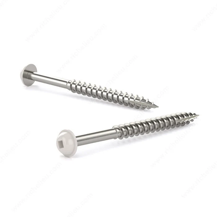 Vis à bois/particule zinguée, tête cylindrique blanche bombée à rondelle, empreinte carrée, gros filet 3 pouces