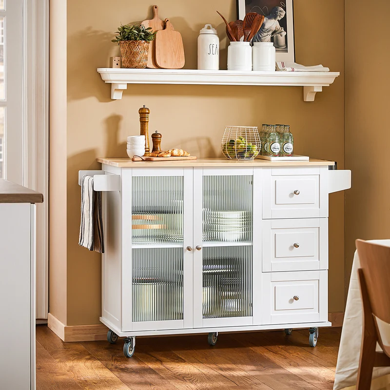 SoBuy FKW120-WN Desserte de Cuisine à roulettes îlot de Cuisine Chariot de Service Buffet Placard Armoire Cuisine