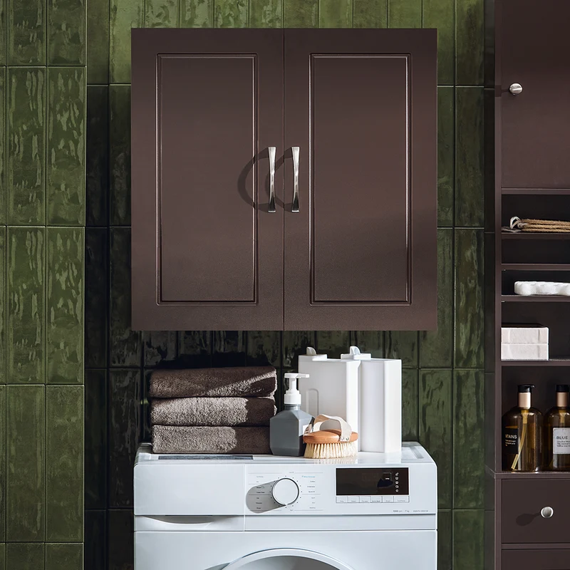 SoBuy FRG231-BR Meuble Haut Salle de Bain Suspendu Armoire Murale avec Étagère Réglable et Porte Rangement Mural Compact pour Salle de Bain, WC ou Cuisine Marron 60x30x60 cm