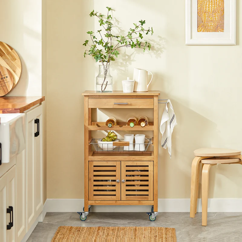 SoBuy FKW53-N Desserte cuisine Table roulante en Bambou Chariot de cuisine