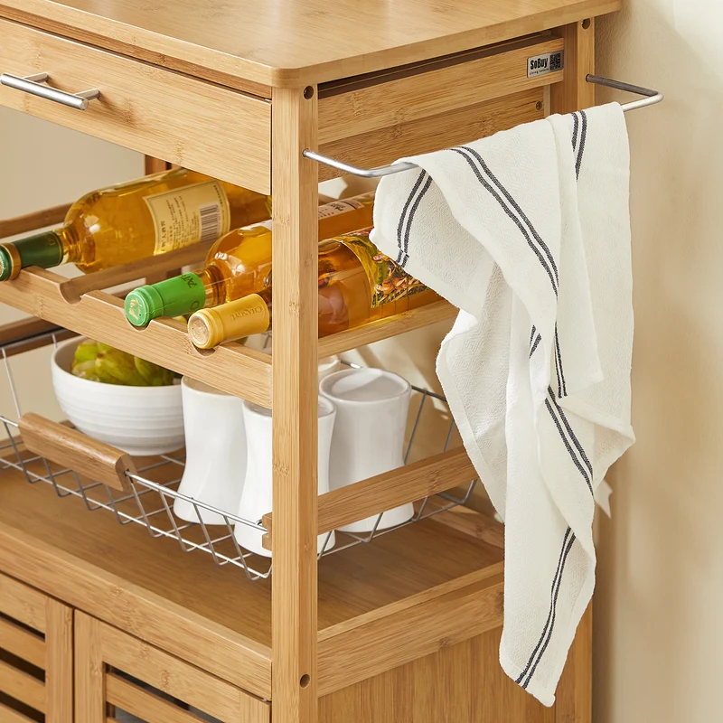 SoBuy FKW53-N Desserte cuisine Table roulante en Bambou Chariot de cuisine