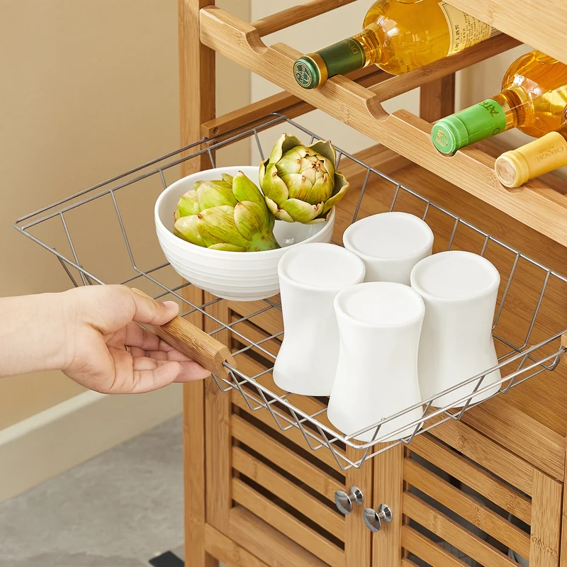 SoBuy FKW53-N Desserte cuisine Table roulante en Bambou Chariot de cuisine