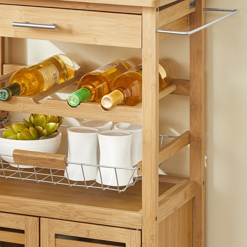 SoBuy FKW53-N Desserte cuisine Table roulante en Bambou Chariot de cuisine