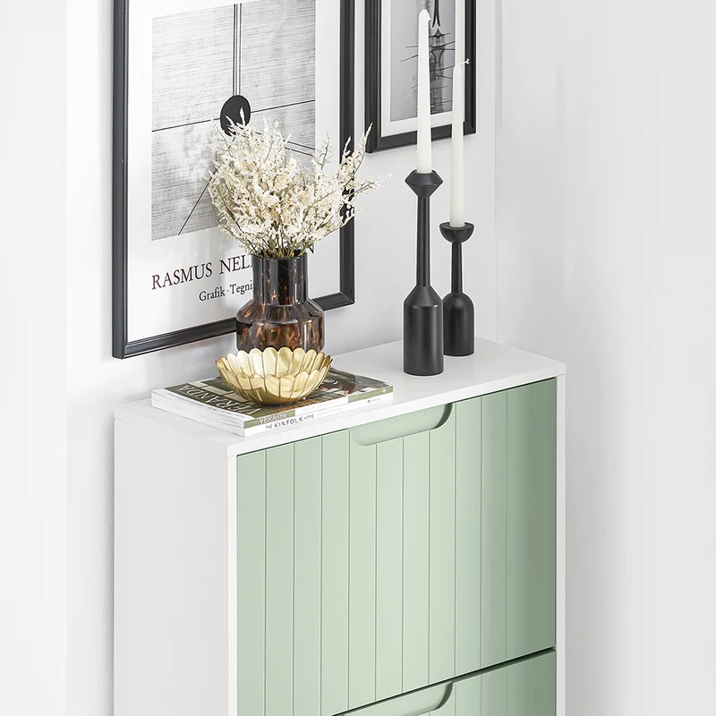 SoBuy FSR157-GR Meuble à Chaussures Design Élégant 3 Abattants – Déco Entrée Moderne – Vert