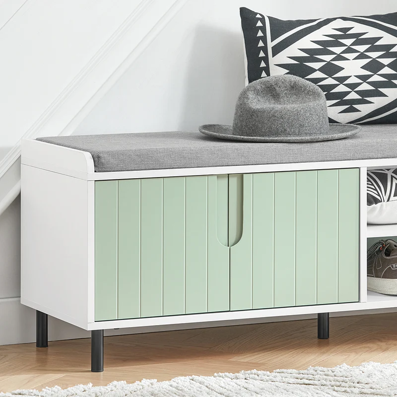 SoBuy FSR158-GR Banc de Rangement, Banc à Chaussures, Meuble Chaussures, Meuble Bas Entrée sur Pieds en métal avec coussin rembourré