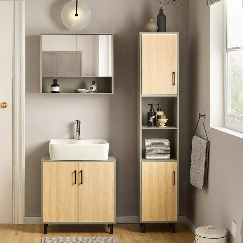 SoBuy BZR131-NG Meuble Colonne de Salle de Bain, Armoire Haute, Meuble Salle de Bain Colonne Rangement Placard