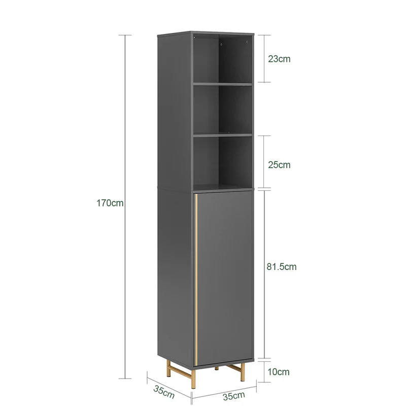 SoBuy BZR130-HG Meuble Colonne de Salle de Bain, Armoire Toilette Haute, Placard avec étagères réglables, et 3 niches Ouvertes