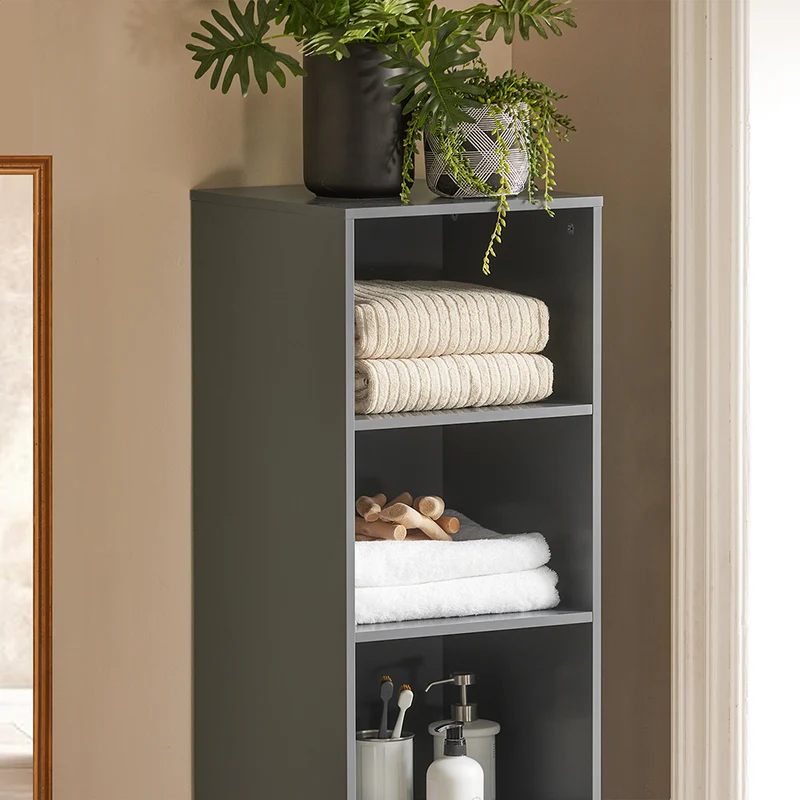 SoBuy BZR130-HG Meuble Colonne de Salle de Bain, Armoire Toilette Haute, Placard avec étagères réglables, et 3 niches Ouvertes