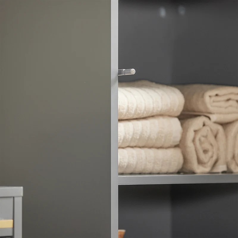 SoBuy BZR130-HG Meuble Colonne de Salle de Bain, Armoire Toilette Haute, Placard avec étagères réglables, et 3 niches Ouvertes