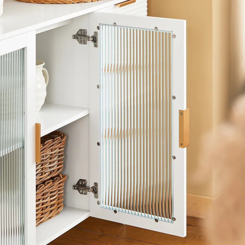 SoBuy FSB86-W Buffet Bas, Commode Armoire de Rangement, Buffet Bahut pour Cuisine Salle à Manger Salon Entrée avec Placard, 3 Tiroirs et 2 Portes Vitrées, 108 x 40 x 85 cm, Blanc