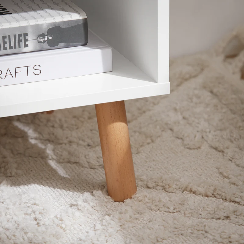 SoBuy FBT125-W Table de Chevet, Table de Nuit, Table d'Appoint, Bout de Canapé avec 1 Étagère, 2 Tiroirs et 1 Compartiment Ouvert