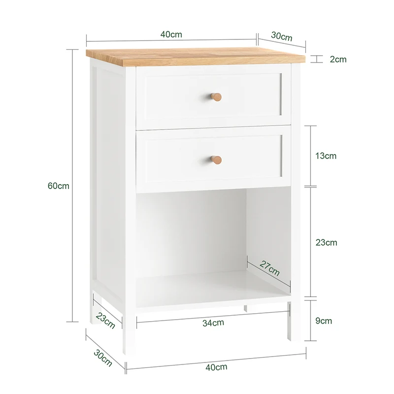 SoBuy FBT126-WN Table de Chevet avec 2 Tiroirs, Table de Nuit, Bout de Canapé, Meuble d'Appoint, Table Téléphone, de Café pour Salon, Chambre, Bureau, Blanc, L40xP30xH60cm
