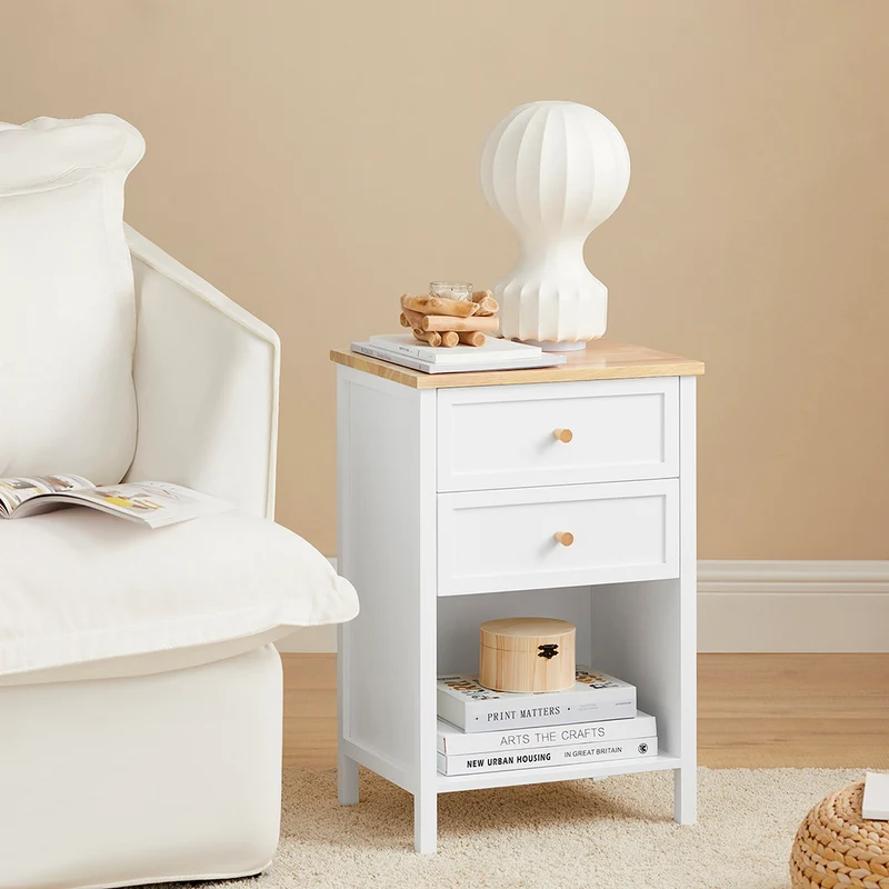 SoBuy FBT126-WN Table de Chevet avec 2 Tiroirs, Table de Nuit, Bout de Canapé, Meuble d'Appoint, Table Téléphone, de Café pour Salon, Chambre, Bureau, Blanc, L40xP30xH60cm