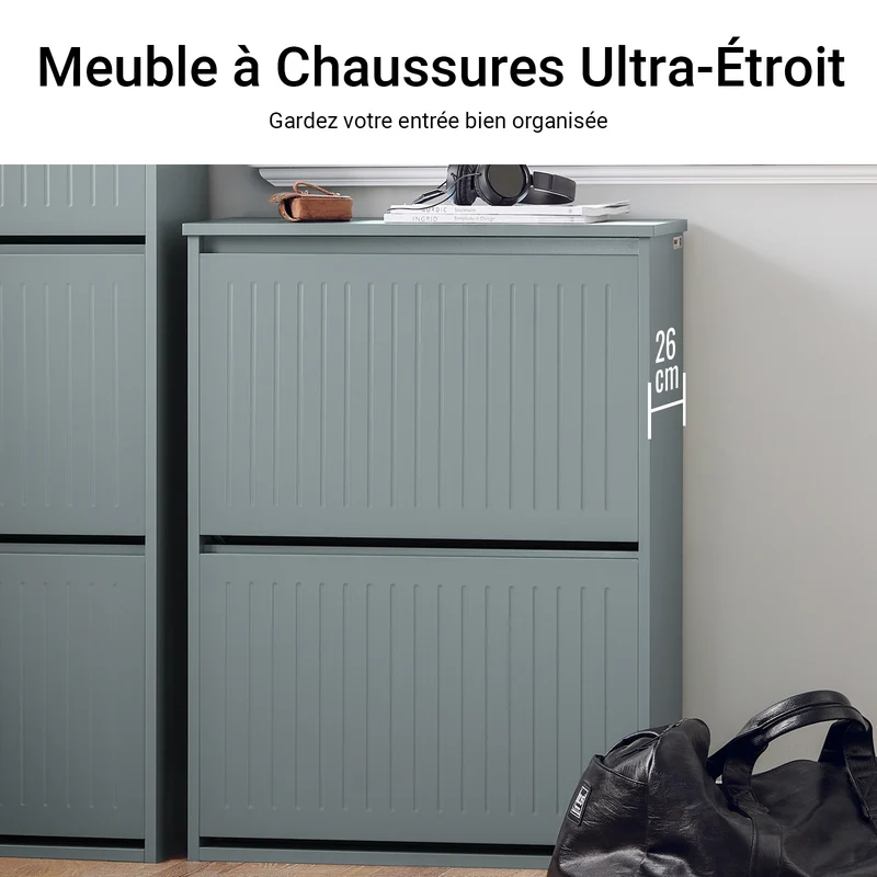 SoBuy FSR165-K-HG Meuble à Chaussures à Abattants 2 Niveaux – Rangement Discret pour Entrée – 61x26x81 cm Gris