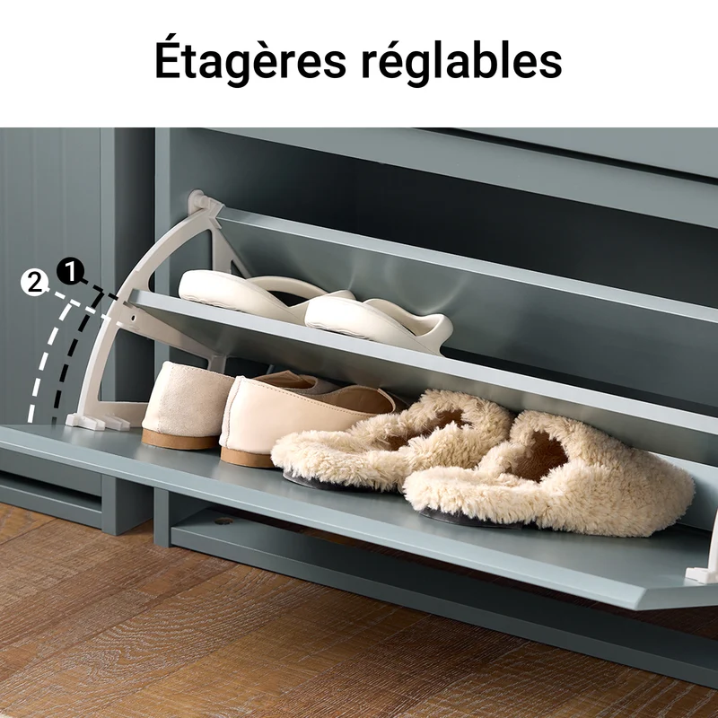 SoBuy FSR165-K-HG Meuble à Chaussures à Abattants 2 Niveaux – Rangement Discret pour Entrée – 61x26x81 cm Gris