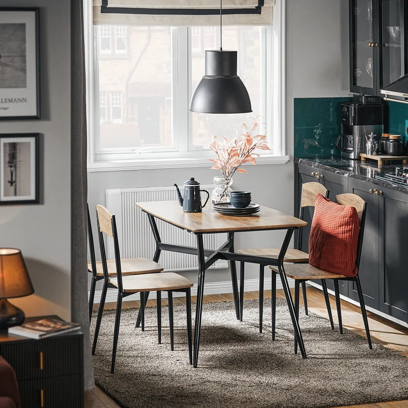 SoBuy OGT49-F Ensemble de Table à manger et 4 Chaises Table de Cuisine Set de 5 Pièces Cadre en Acier Table
