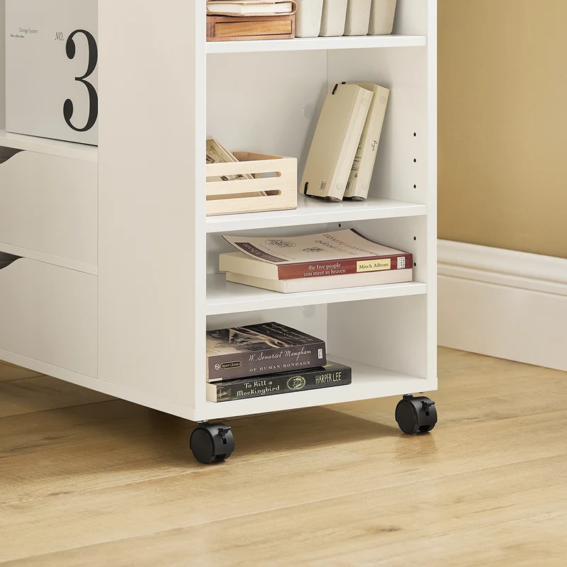 SoBuy FBT129-W Caisson de Bureau à 2 Tiroirs Support Imprimante sur Roulettes Bureau Mobile avec Étagères Ouvertes pour Documents Format A4