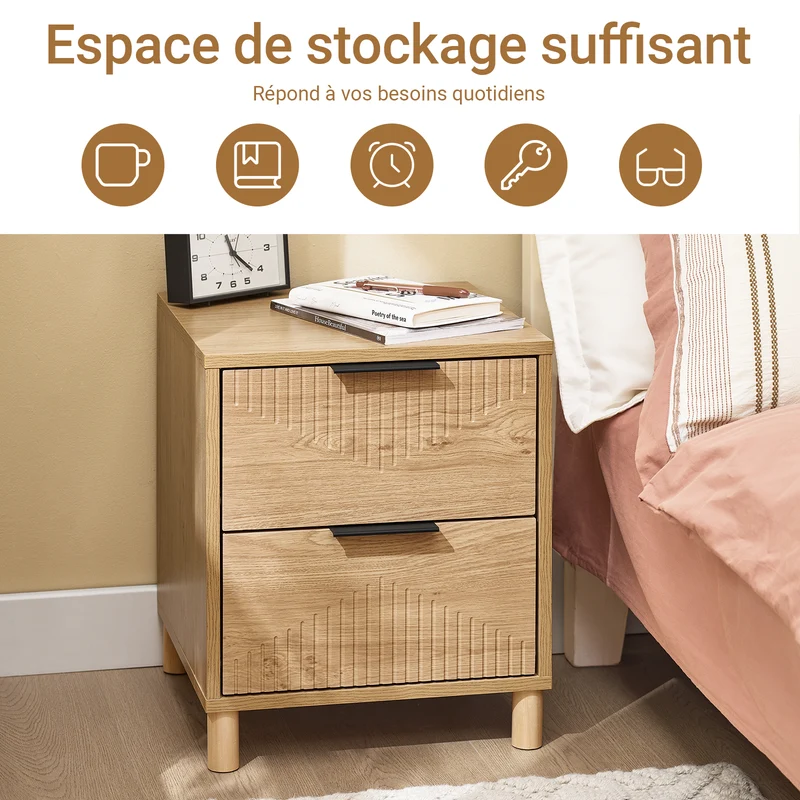 SoBuy FBT166-N Table de Chevet avec 2 tiroirs, Table d'appoint pour Chambre à Coucher ou Salon, Naturelle l 40 x P 42 x H 47 cm