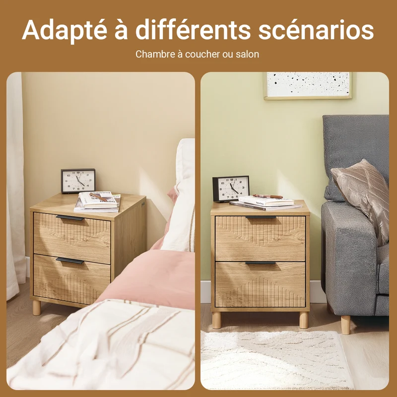 SoBuy FBT166-N Table de Chevet avec 2 tiroirs, Table d'appoint pour Chambre à Coucher ou Salon, Naturelle l 40 x P 42 x H 47 cm