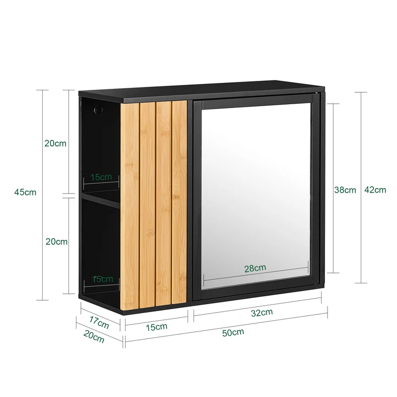 SoBuy BZR204-SCH Armoire Murale Salle de Bain avec Miroir, pour Salle de Bain et WC, Rangement Optimisé, Design Fonctionnel – L50×P20×H45 cm, MDF, Noir
